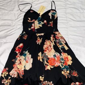 Floral and black sun dress